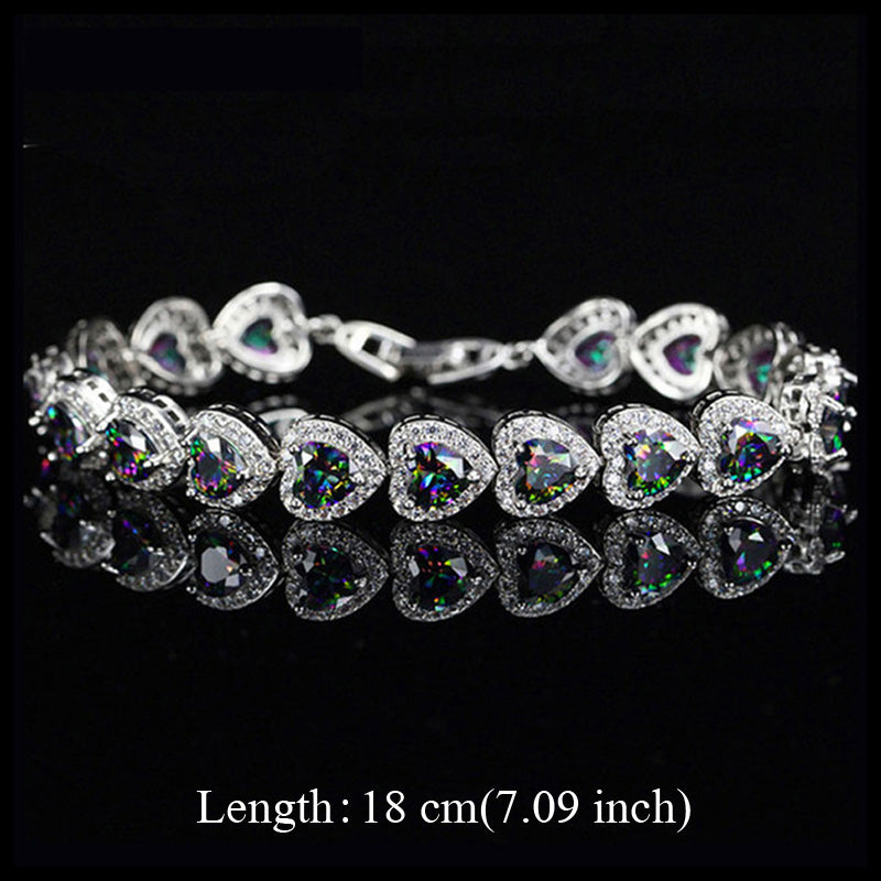Multi Color Big Round Natural Crystal Stone Silver Plated Chain Link Bracelets