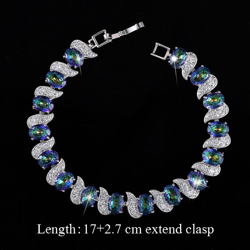 Natural Light Blue Oval Rainbow Mystic Crystal Stones Bracelets