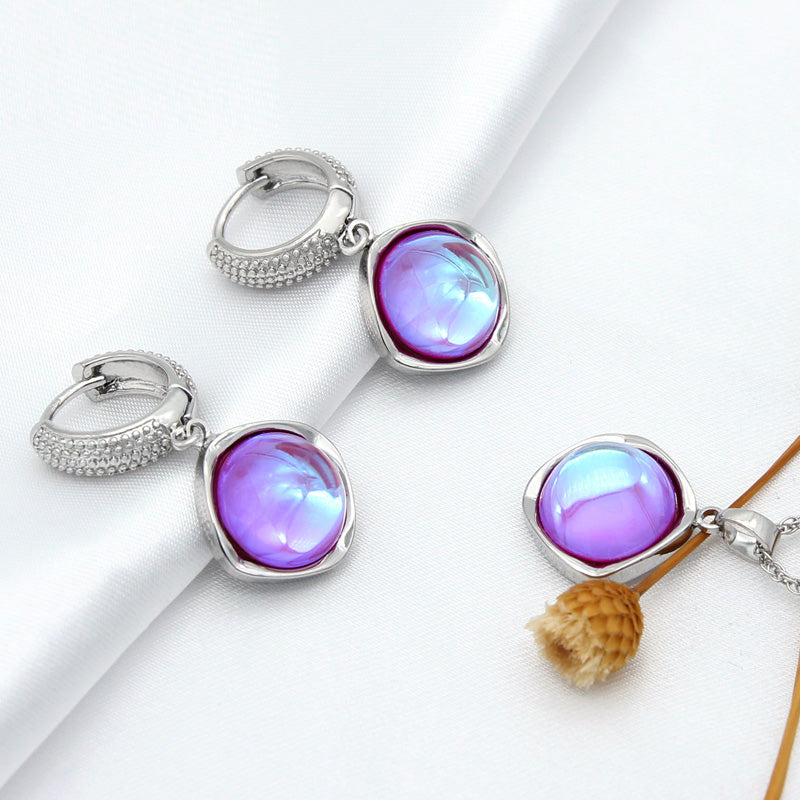 Elegant Round Colorful Crystal Dangle Earrings Jewelry Sets