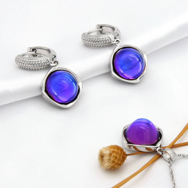 Elegant Round Colorful Crystal Dangle Earrings Jewelry Sets