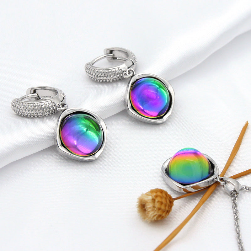 Elegant Round Colorful Crystal Dangle Earrings Jewelry Sets