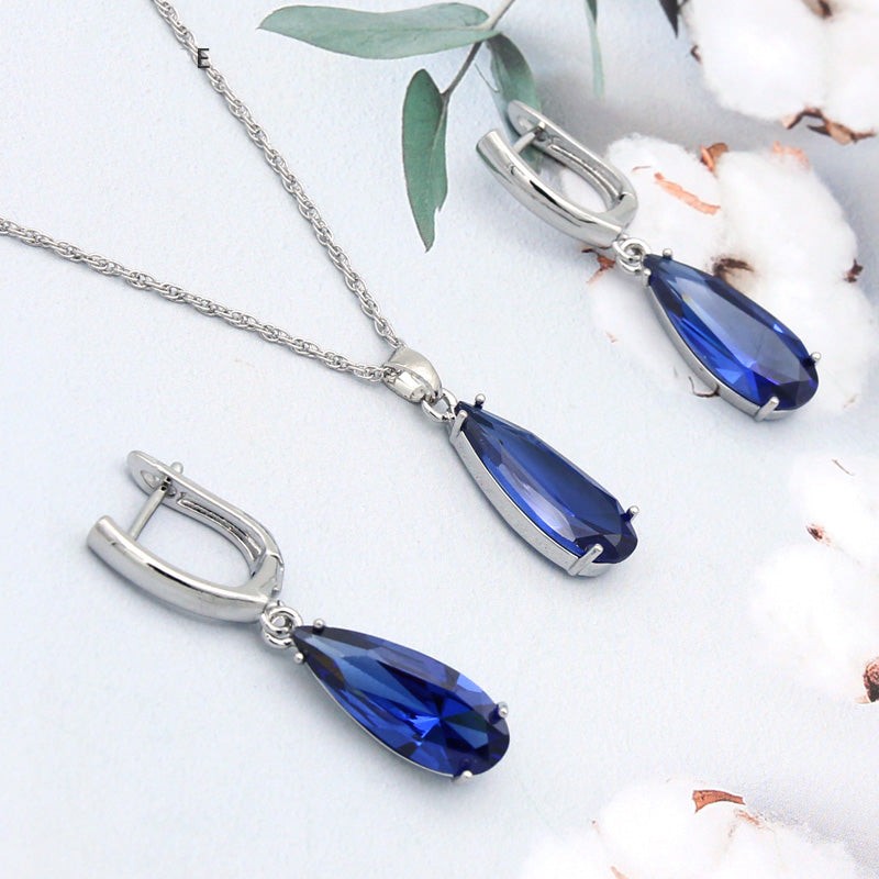 6 Color Long Water Drop Dangle Zircon Earrings Jewelry Set