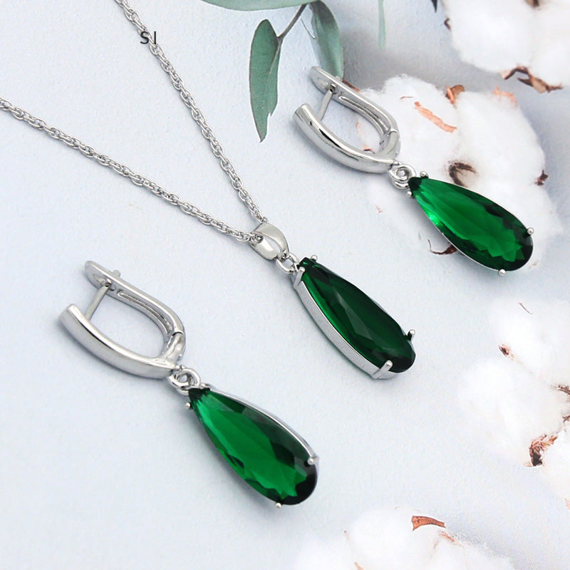 6 Color Long Water Drop Dangle Zircon Earrings Jewelry Set