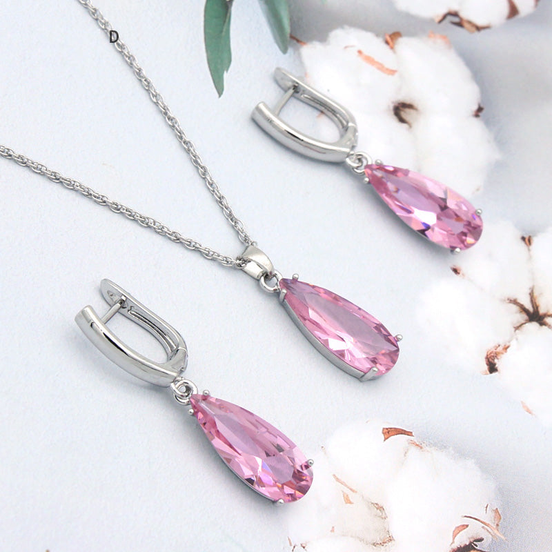 6 Color Long Water Drop Dangle Zircon Earrings Jewelry Set