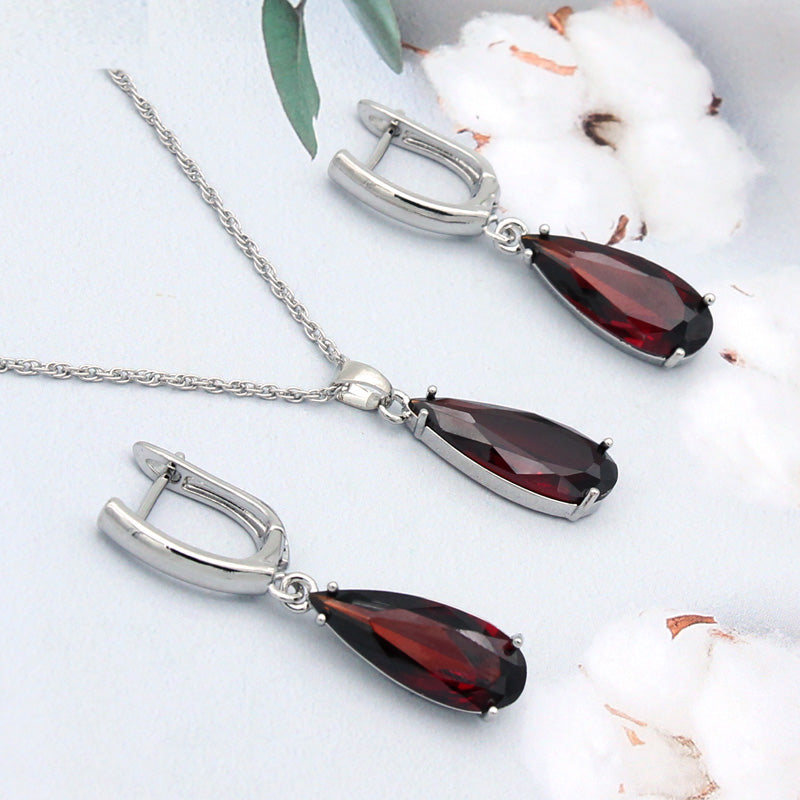 6 Color Long Water Drop Dangle Zircon Earrings Jewelry Set
