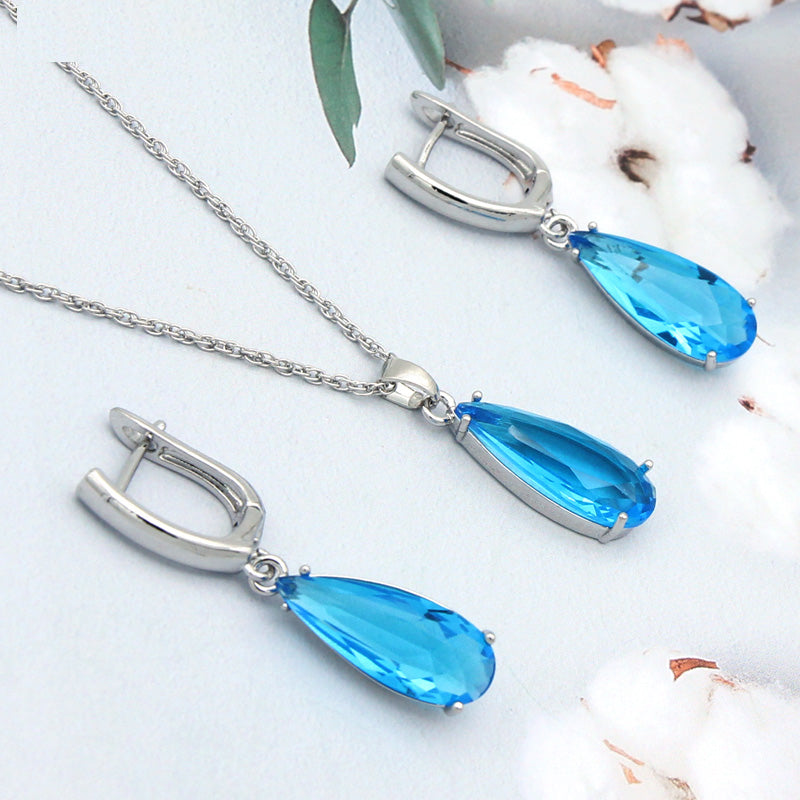 6 Color Long Water Drop Dangle Zircon Earrings Jewelry Set