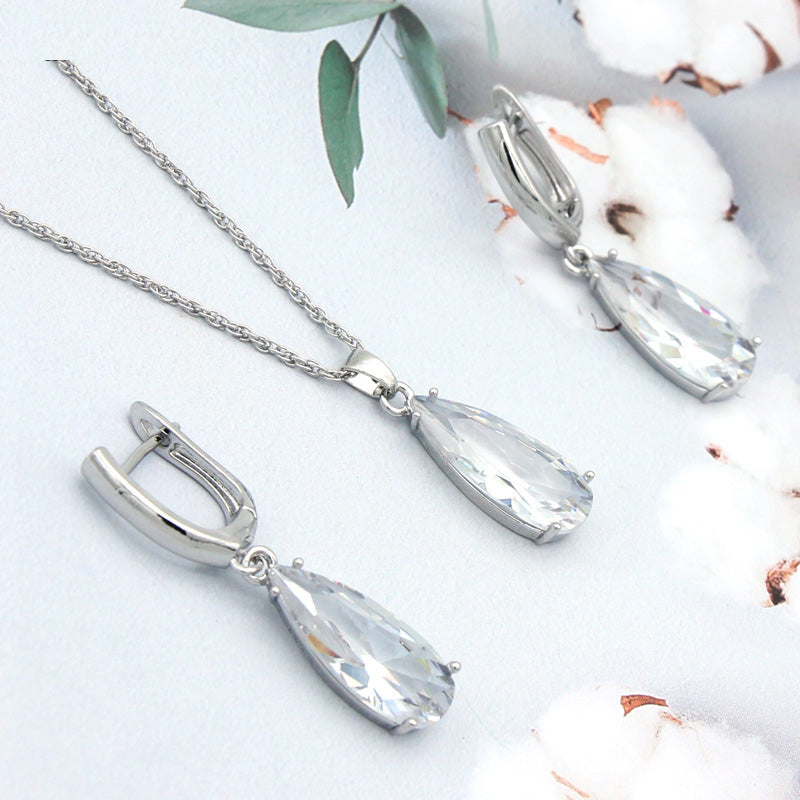 6 Color Long Water Drop Dangle Zircon Earrings Jewelry Set