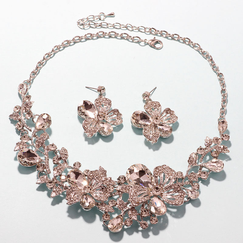 Fashion Wedding Jewelry Color Crystal Rhinestones Necklace Earrings set