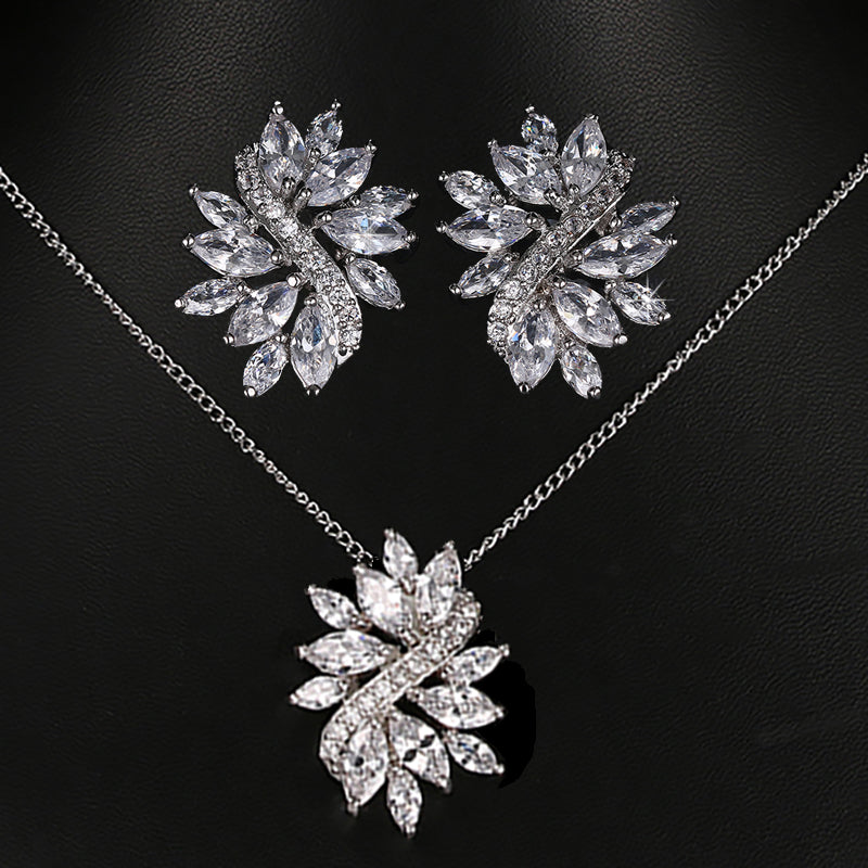 Zircon Olive Branch Earrings and Pendant Jewelry Sets
