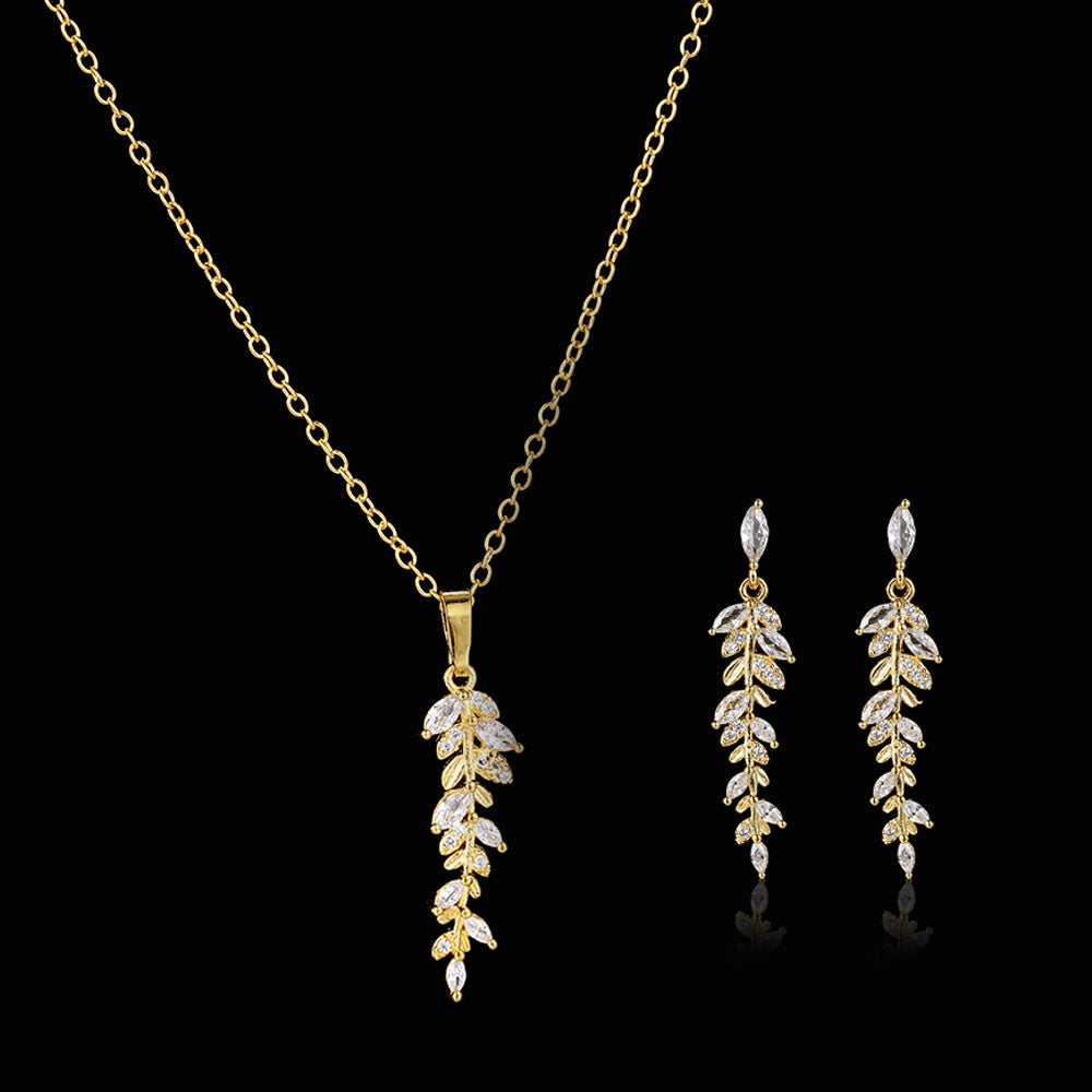 Zircon Olive Branch Earrings and Pendant Jewelry Sets