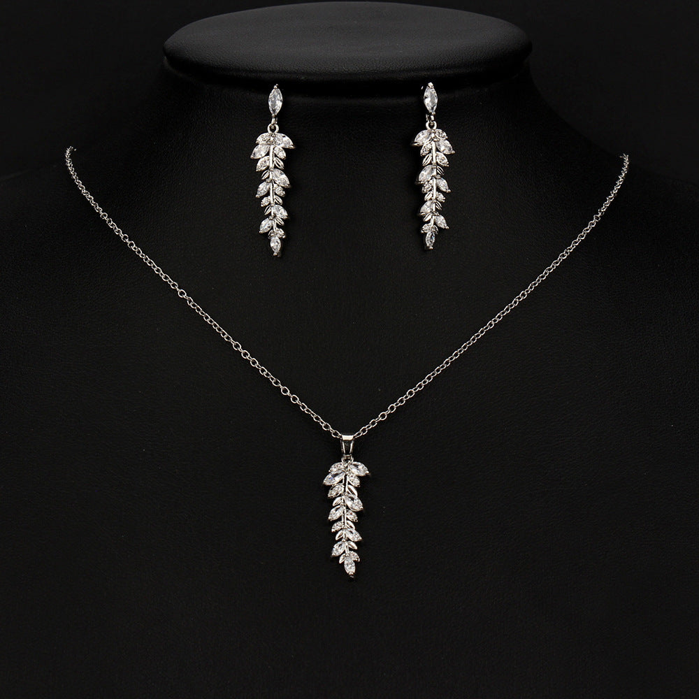 Zircon Olive Branch Earrings and Pendant Jewelry Sets