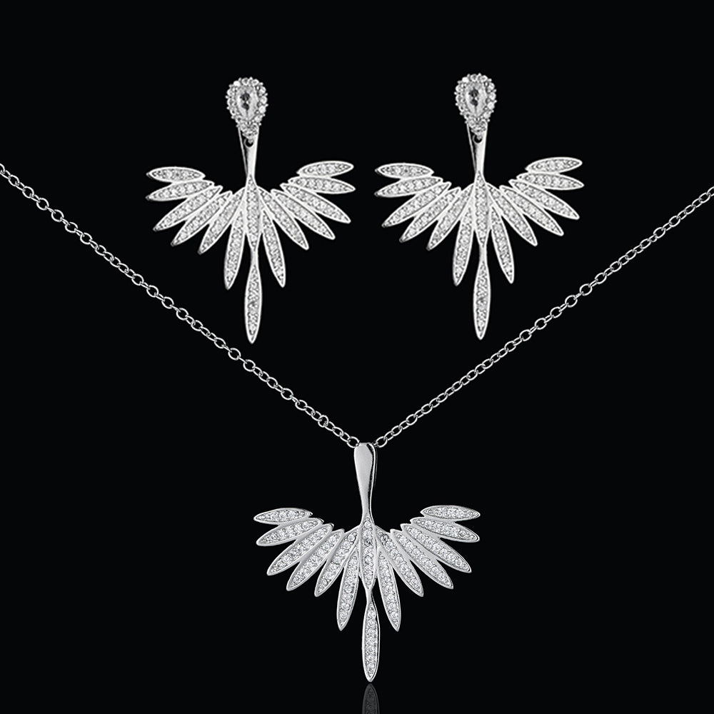 Zircon Olive Branch Earrings and Pendant Jewelry Sets