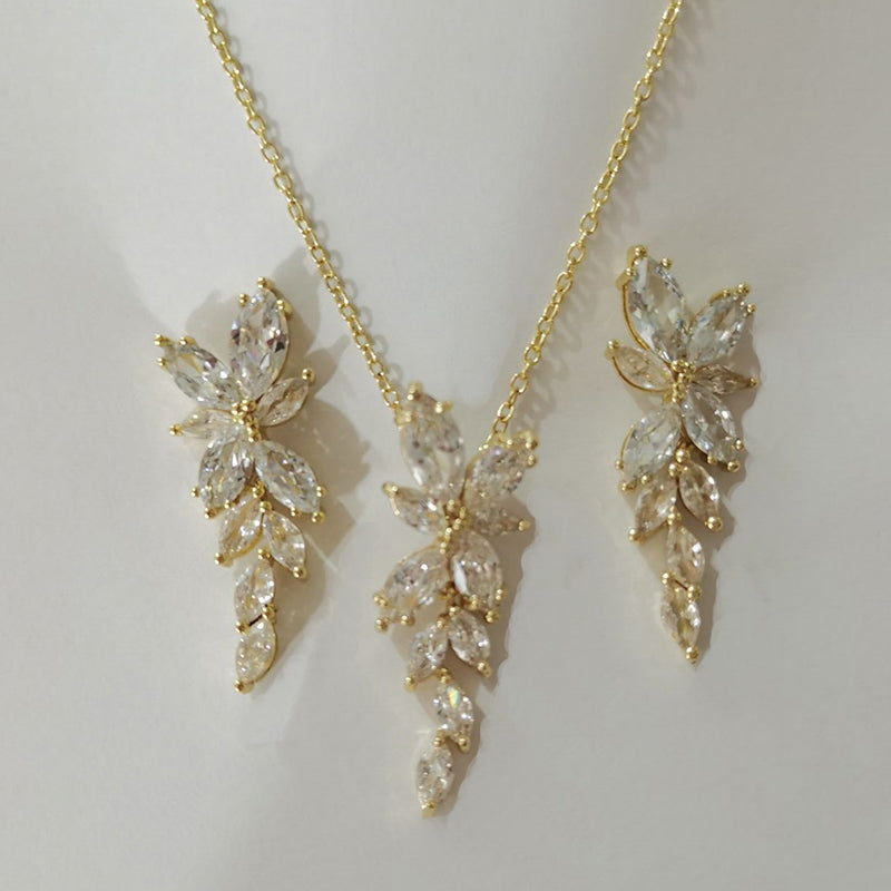 Zircon Olive Branch Earrings and Pendant Jewelry Sets