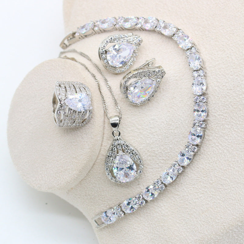 New Olive Green Zircon  Silver Color Jewelry Set