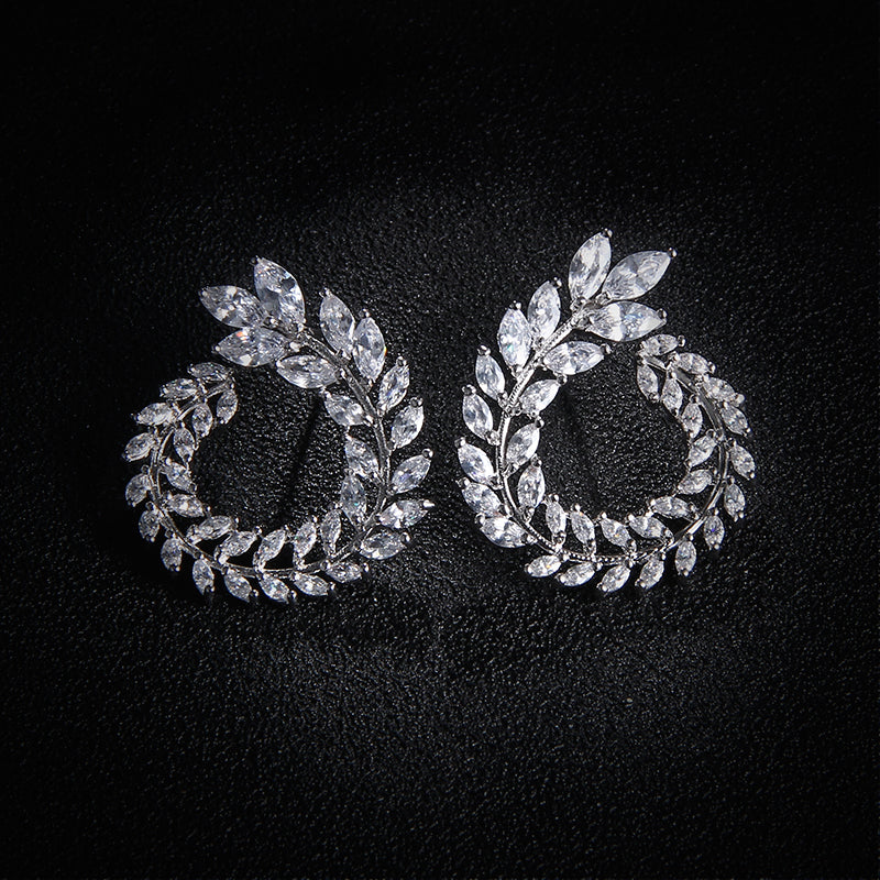 Zircon Olive Branch Earrings and Pendant Jewelry Sets