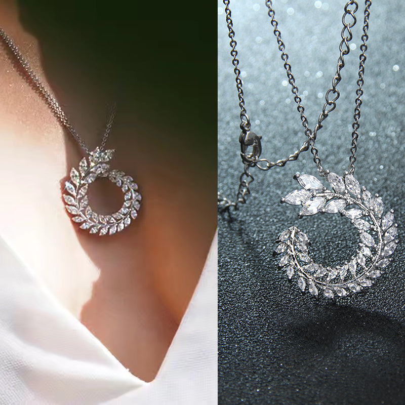 Zircon Olive Branch Earrings and Pendant Jewelry Sets