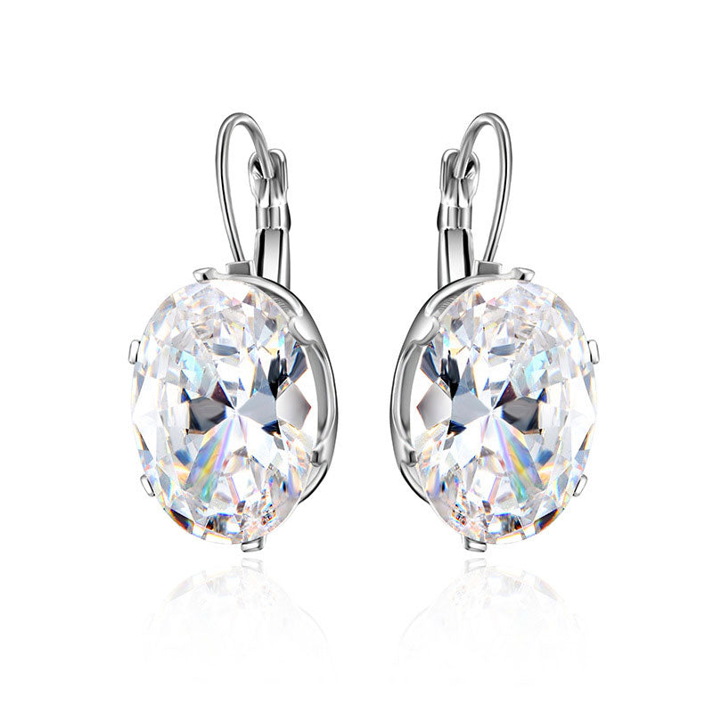 Oval Shape Crystal Earring 6 Colors Cubic Zirconia Stone Hoop Earrings