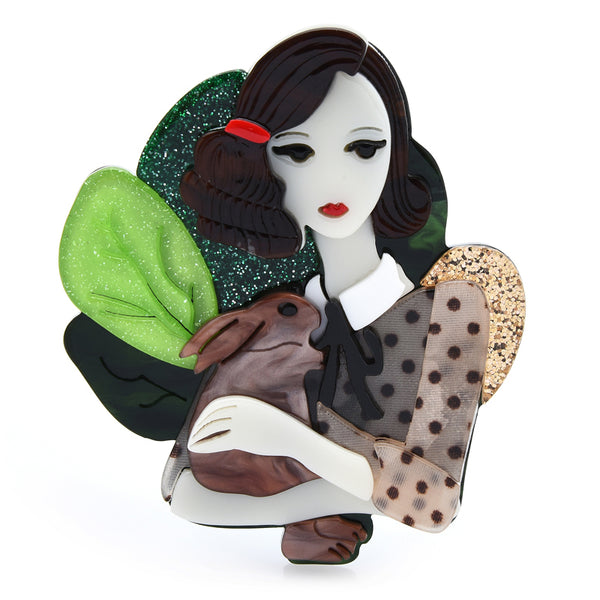 Acrylic Hug Rabbit Quiet Lady Brooches For Women