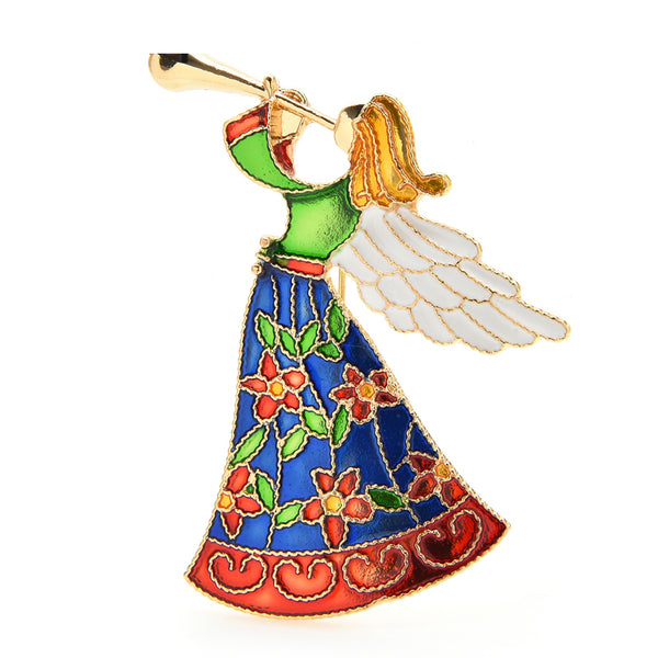 Beauty Blow Horn Angel Brooches For Women Enamel New Year Brooch