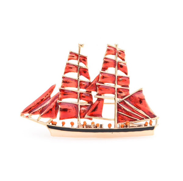 Big Red Sailboat Brooches Women Alloy Enamel Boat Brooch