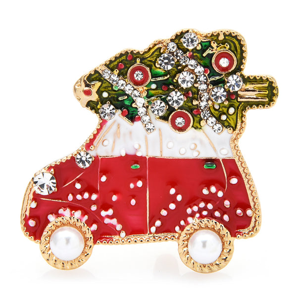 Car Taking Christmas Tree Brooch Pins Enamel New Year Cute Badge Women