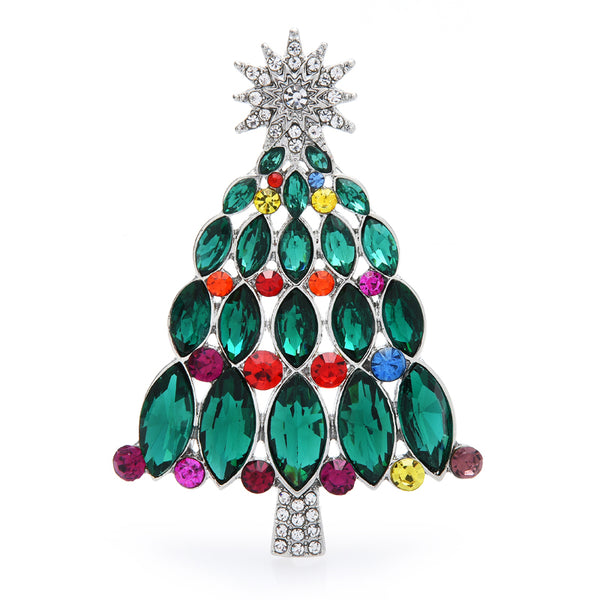 Christmas Tree Brooch Pins Green Crystal Sparkling Brooches
