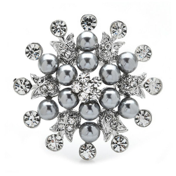 Grey Pearl Snowflake Brooches For Women Unisex Big Party Casual Brooch
