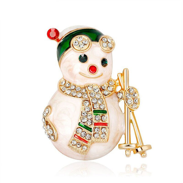 Lovely Enamel Snowman Brooches Women Rhinestone Christmas New Year Brooch