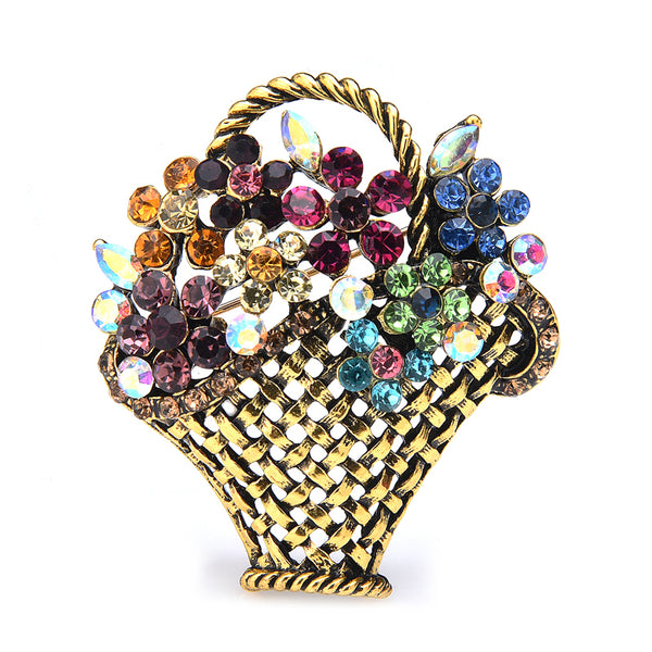 Rhinestone Flower Basket Brooches Women