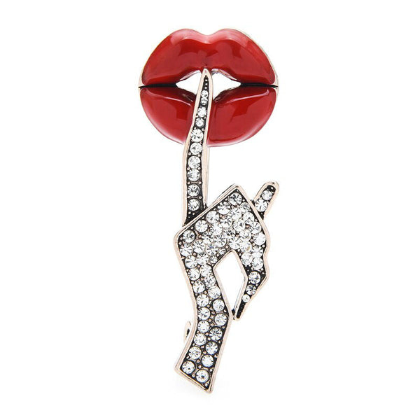 Rhinestone Hand Enamel Lip  Brooches Women