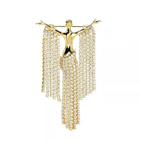 Rhinstone Lady Figure Brooches For Women Alloy Beauty Tassel Girl Brooch Pins Gifts