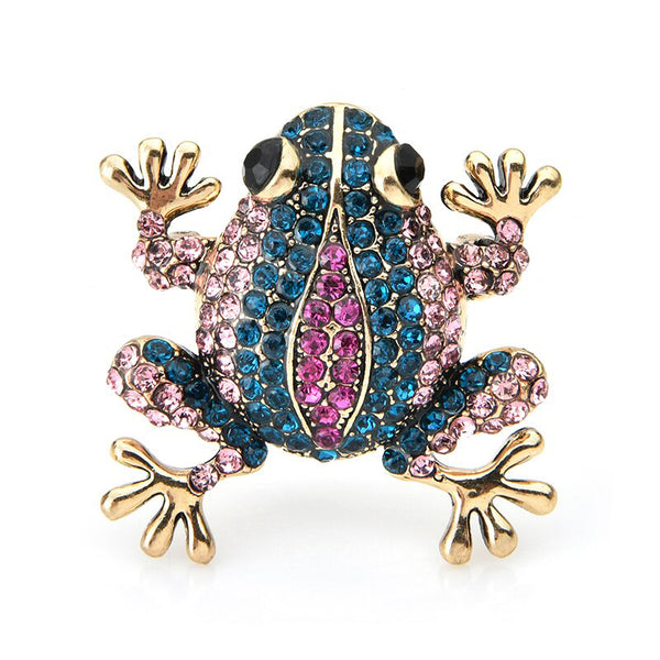 Sparkling Full Rhinestone Frog Brooches Women Metal Lovely Animal Party Casual Brooch