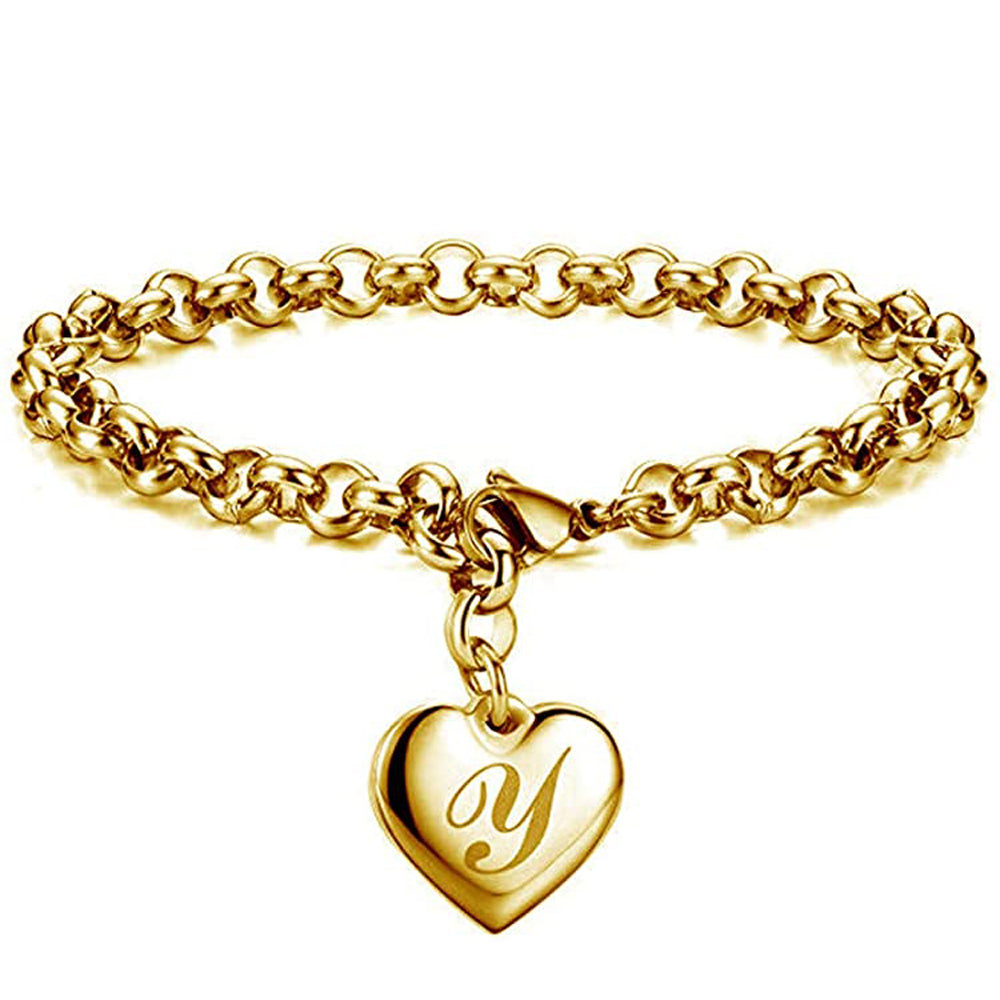 Gold-Color Heart Letters Alphabet Bracelet