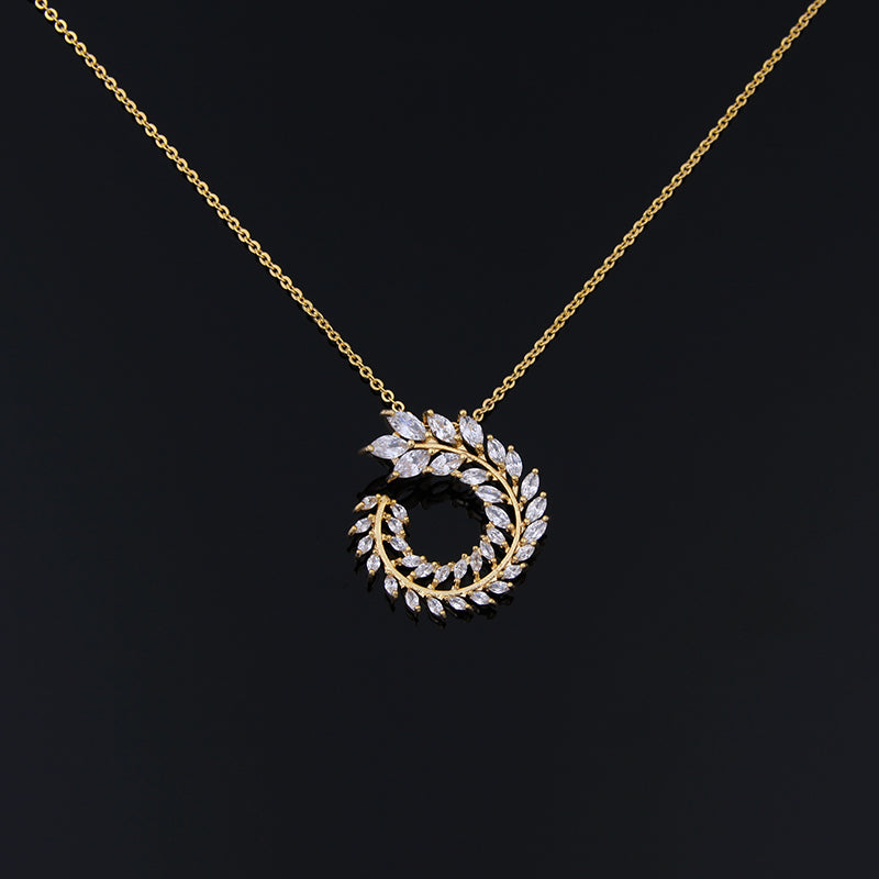 Zircon Olive Branch Earrings and Pendant Jewelry Sets