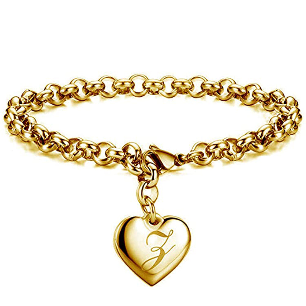 Gold-Color Heart Letters Alphabet Bracelet