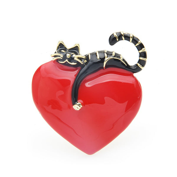 Original Enamel Heart Lazy Cat Brooch Pins For Lovers Gift Wedding Jewelry Brooch