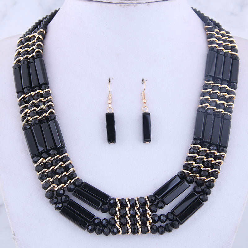 fashion Vintage  multi storey chain necklace crystal bead Handmade jewelry sets