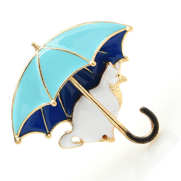 Cute Cat Under Umbrella Brooches For Women