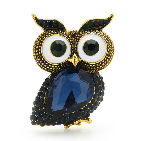 Crystal Big Eyes Owl Brooches For Women Classice Blue Red Owl Bird Party Casual Brooch