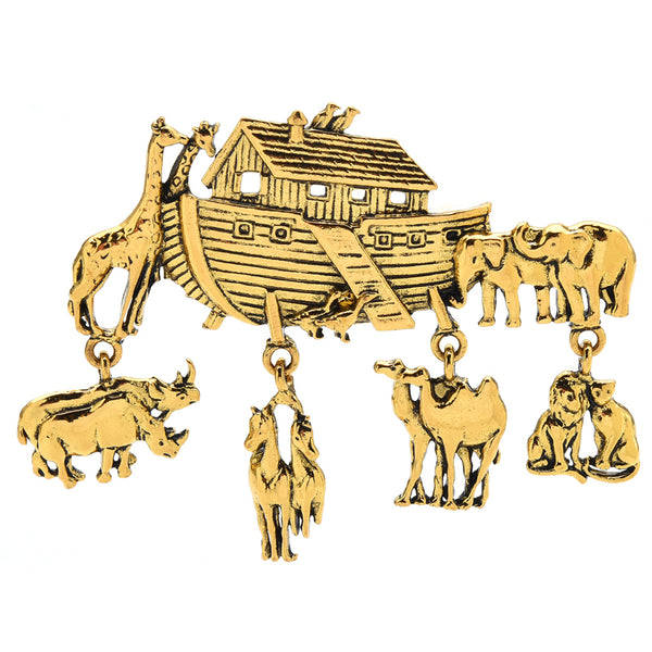 Animals in Noah Ark Brooch Pins Shelter Boat Vintage Brooch