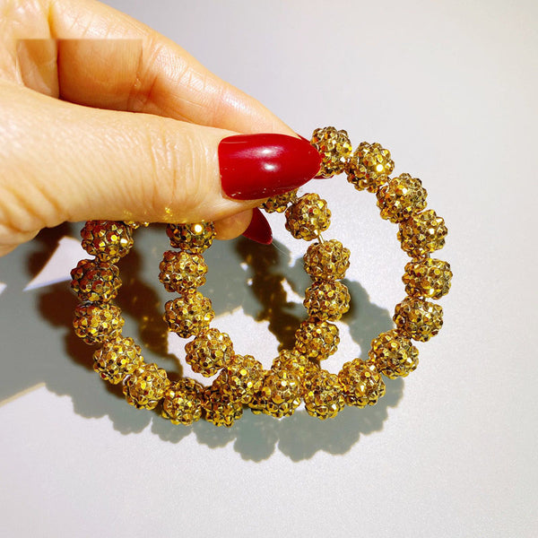 Pendientes de aro con bola de cristal y diamantes de imitación geométricos de gran tamaño para mujer.