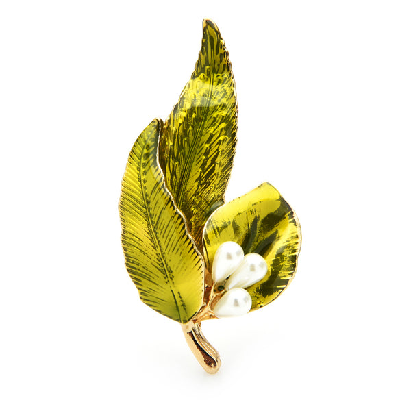 Pearl Enamel Leaves Brooches Women 3-color Flower Party Casual Office Brooch