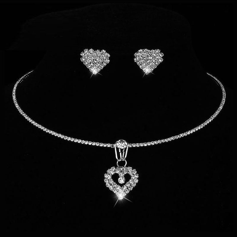 Silver Color African Beads Rhinestone Wedding Necklace Earrings Bracelet Set