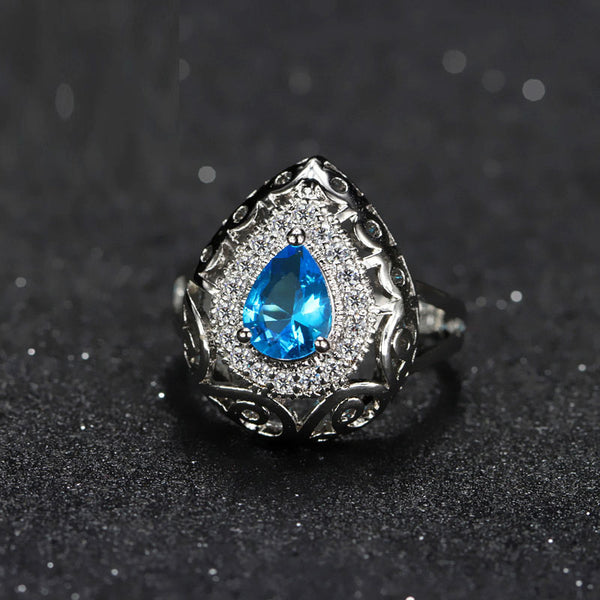 Anillo de fiesta con circonita cúbica azul claro, joyería de cristal CZ para damas.