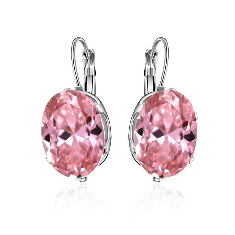 Oval Shape Crystal Earring 6 Colors Cubic Zirconia Stone Hoop Earrings