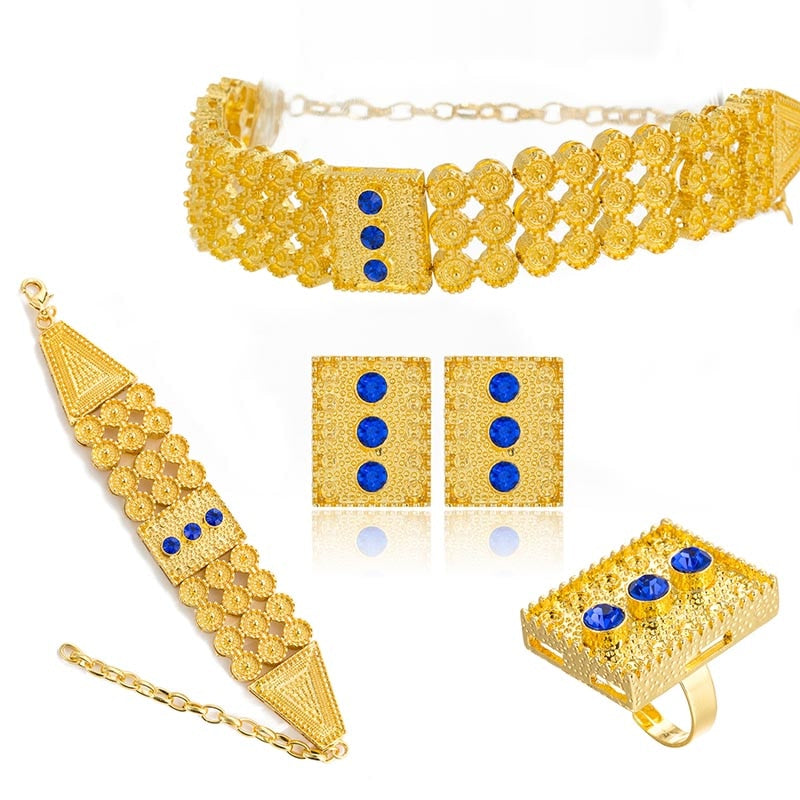 Colored Stone Chokers Necklace/Earrings/Ring/Bracelet Jewelry sets