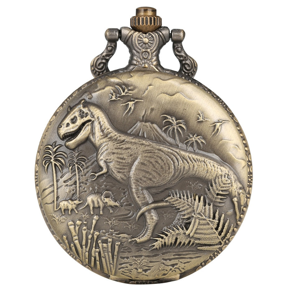 Bronze Dinosaur Display Necklace Quartz Pocket Watch