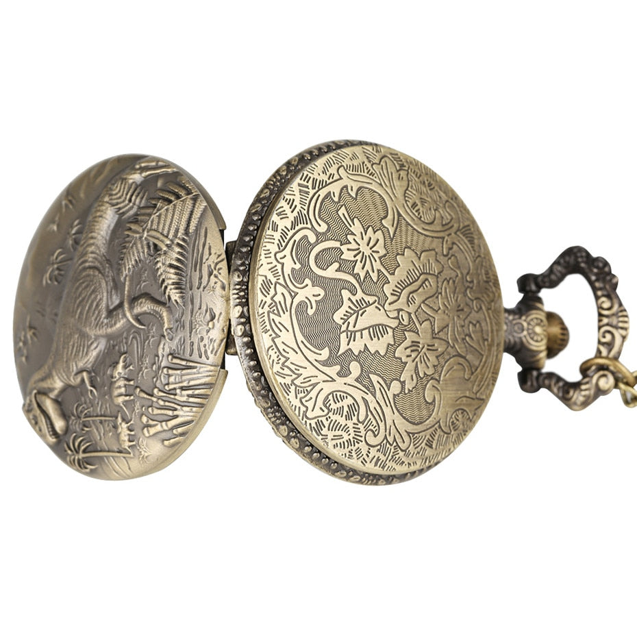 Bronze Dinosaur Display Necklace Quartz Pocket Watch