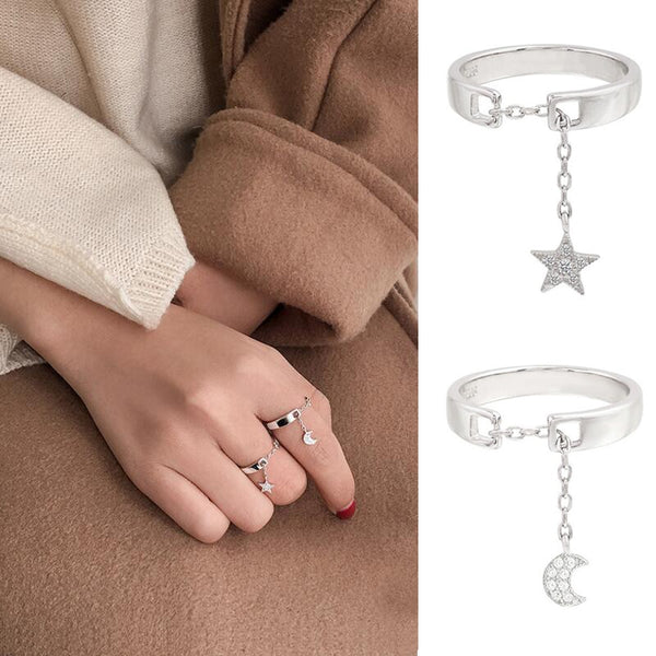Cute Moon Open Rings for Women Gift Tiny Star Ring
