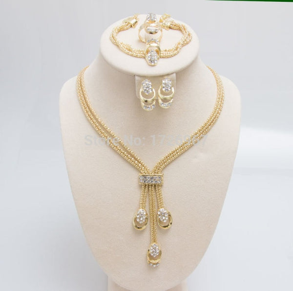 Gold/Silver Plated Beads Collar Necklace Earrings Bracelet Rings Sets